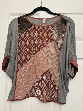 Anthropologie Tiny Patchwork Sequin Dolman Top - Small